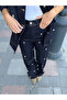 Leather Collar Stoned Denim Jacket and Trousers Set - 1167 - 3