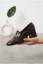 Women's Crocodile Patterned Short Heeled Loafer with Buckle Detail, Comfortable Sole, Stylish Classic Office and Daily Ballet Shoes - 3