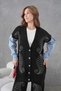 Women's Embroidered Sleeves Denim Knitwear Cardigan Trousers Two-Piece Set - 4