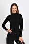Women's Black Half Fisherman Ribbed Modal Cotton Long Sleeve Blouse - H6173 - 6