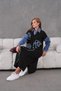 Women's Denim Sleeve Beaded Embroidered Wide Fit Long Knitwear Dress - 6