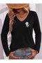 Women's Rose Printed Cotton Lycra V-Neck Full Sleeve Blouse T-Shirt - 3