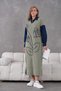 Women's Denim Sleeve Beaded Embroidered Wide Fit Long Knitwear Dress - 2