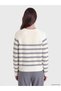 Ozmarka New Season Gray Crew Neck Striped Women's Knitwear Sweater - 4