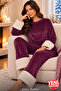 Women's Velvet Pajama Set with Plush Detail, Long Sleeve, Winter Comfortable Home Pajamas - 3