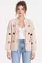 Beige Front-Tie Floral Embroidered Knit Cardigan
