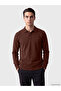 Özmarka New Season Brown Polo Collar Men's Sweatshirt