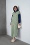 Women's Floral Appliqué Shirt Collar Long Knit Dress with Denim Trim - 2