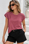 Women's Dusty Rose Cotton Modal Crew Neck T-Shirt - Short Sleeve Blouse with Accessory Detail - 5