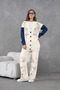 Women's Bead Embroidered Denim Sleeve Knitwear Cardigan Trousers Two-Piece Set