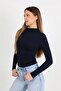 Women's Navy Blue Half Fisherman Ribbed Modal Cotton Long Sleeve Blouse - H6173 - 2