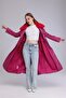 Women's Plush Collar Leather Look Long Coat - 8