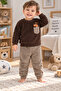Ss Gi̇yi̇m Boys' Fleece Tracksuit Set – Dinosaur Printed Plush Sweatshirt and Pants Set