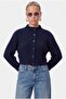 Women's New Wendyy Soft Texture Stand Collar Navy Blue Knitwear Cardigan - 4