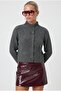 Women's New Wendyy Soft Texture Stand Collar Anthracite Knitwear Cardigan - 3