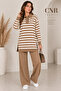Women's Striped Shirt Collar Buttoned Oversize Knitwear Set