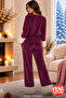 Women's Velvet Pajama Set with Plush Detail, Long Sleeve, Winter Comfortable Home Pajamas - 4
