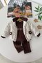 Polka Dot Floral Appliqué Inflatable Coat for Baby Girl, 3-Piece Set - Brown - 2