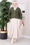 Hair Braid Patterned Buttoned Knitwear Cardigan Khaki - 5