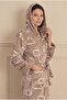 Women's Long Sleeve Hooded Welsoft Cloud Patterned Mink Dressing Gown C0T7N381 - 4