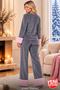 Women's Velvet Pajama Set with Plush Detail, Long Sleeve, Winter Comfortable Home Pajamas - 4