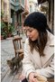 Hand Knitted Black Women's Beanie Crochet Floral Motif Bohemian Winter Hat - Vintage Style Soft Knitted Beanie Model - 5