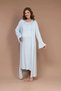 Women's Ice Blue Cotton Maternity Nightgown and Dressing Gown Set with Hidden Breastfeeding Detail and Flounce Sleeves - 2