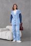 Women's Bead Embroidered Denim Sleeve Knitwear Cardigan Trousers Two-Piece Set