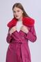 Women's Plush Collar Leather Look Long Coat - 6