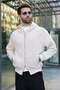 Beige Hooded Double Zipper Velvet Men's Cardigan E7195