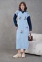 Women's Floral Appliqué Shirt Collar Long Knit Dress with Denim Trim