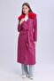 Women's Plush Collar Leather Look Long Coat - 4