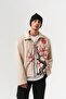 Sakuramoon Japanese Cherry Blossom and Red Full Moon Pattern Velvet Zipper Men's Jacket - 3