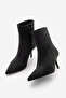 Women's Pointed Toe Zippered Suede Look Thin Heeled Boots Vesron Black Suede - 4