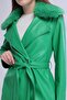 Women's Plush Collar Leather Look Long Coat - 4