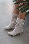 Women's Gina Cream Suede Bellows 6 cm Heeled Pointed Toe Thin Heel Half Length Boots - 7