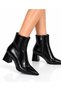 Women's Pointed Toe Thick Heel Side Zipper Black Heeled Boots - 3