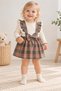 Baby Girl One-Piece Dress Plaid Patterned Salopet Look Ruffled Lace Bow Long Sleeve Mev - 2