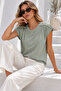 Women's Mint Green Cotton Modal Crew Neck T-Shirt - Short Sleeve Blouse with Accessory Detail - 4