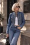 Women's Antique Silver Epaulet Metal Button Design Denim Jacket - 2