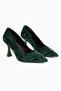 Marcella Green Satin Textured Pointed Toe Women's Heeled Shoes - 3