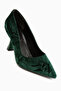Marcella Green Satin Textured Pointed Toe Women's Heeled Shoes