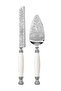 2-Piece Cake and Pastry Serving Set – Cutting Knife and Serving Spatula, Silver Color with White Handle