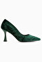 Marcella Green Satin Textured Pointed Toe Women's Heeled Shoes - 2