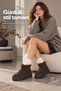 Women's Brown Suede Look Thick Platform Sole High Mini Boots with Fur Inside - 6