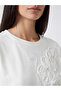 Özmarka New Season White Crew Neck Blouse with Floral Appliqué - 3