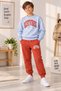 Boy's Tracksuit Set, Casual and Comfortable, 2-Yarn Sweat Soft Brushed Fabric, Pocketed, Lace-Up Jogger Model, Gray+ Brick Color