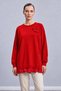3D Floral Brooch Ruffle Hem Detailed Tunic Red 10815