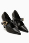 Jody Black Buckle Detailed Pointed Toe Women's Heeled Shoes - 3
