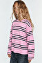 Women's Pink Black White Striped Crew Neck Oversize Sweatshirt - 3